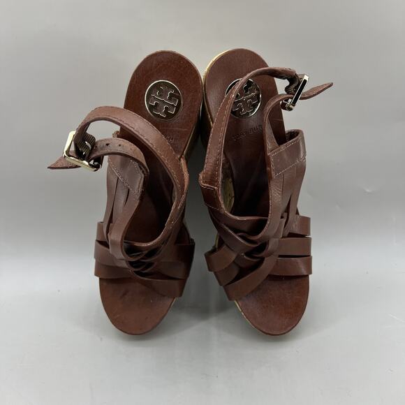 Tory Burch Shoes Womens Size 10M Leather Cork Wedge Sandals Strappy Slingback - Picture 5 of 10